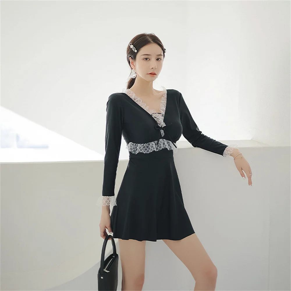 

Женский слитный купальник, Солнцезащитный купальник с длинными рукавами и тонким покрытием живота, пляжная одежда для отдыха на море