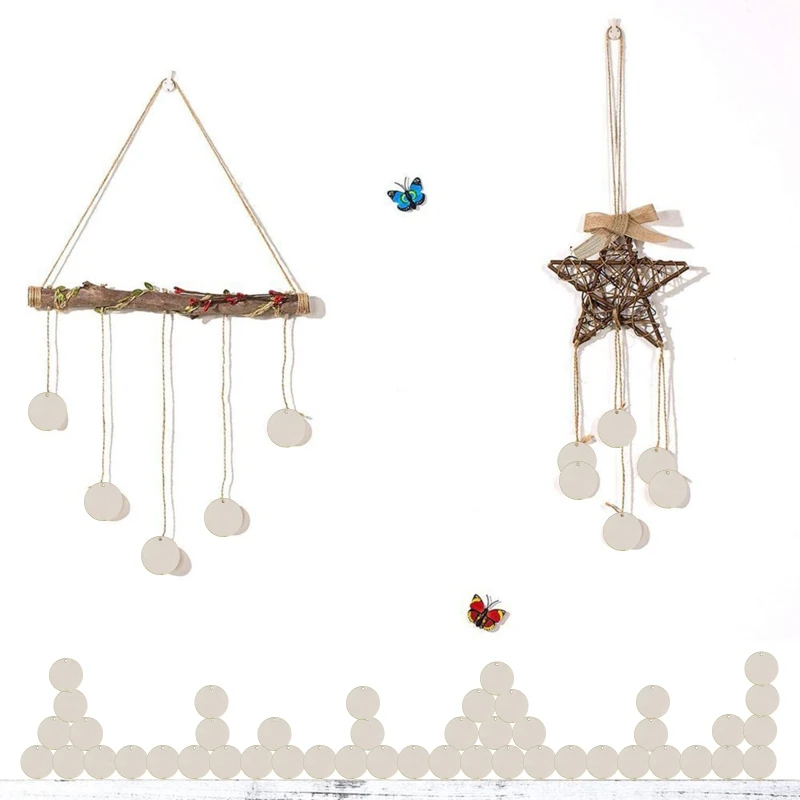 

50 Pcs Blank Wooden for KEY Chain Round for KEY Chain Tags Keychains for KEY Ring for DIY Craft