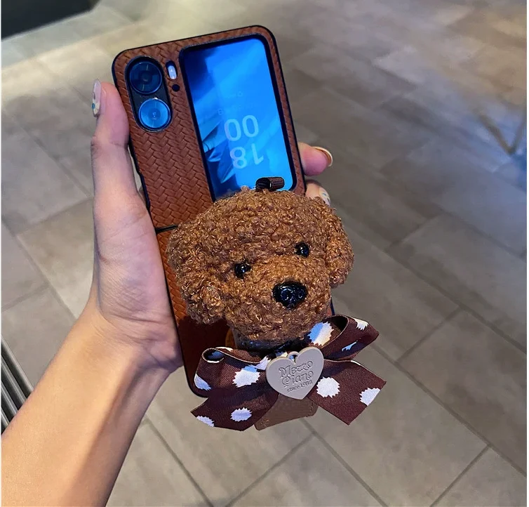 Симпатичный кожаный чехол с плюшевым ремешком на запястье для Samsung Galaxy Z Flip5 Flip4 Flip3