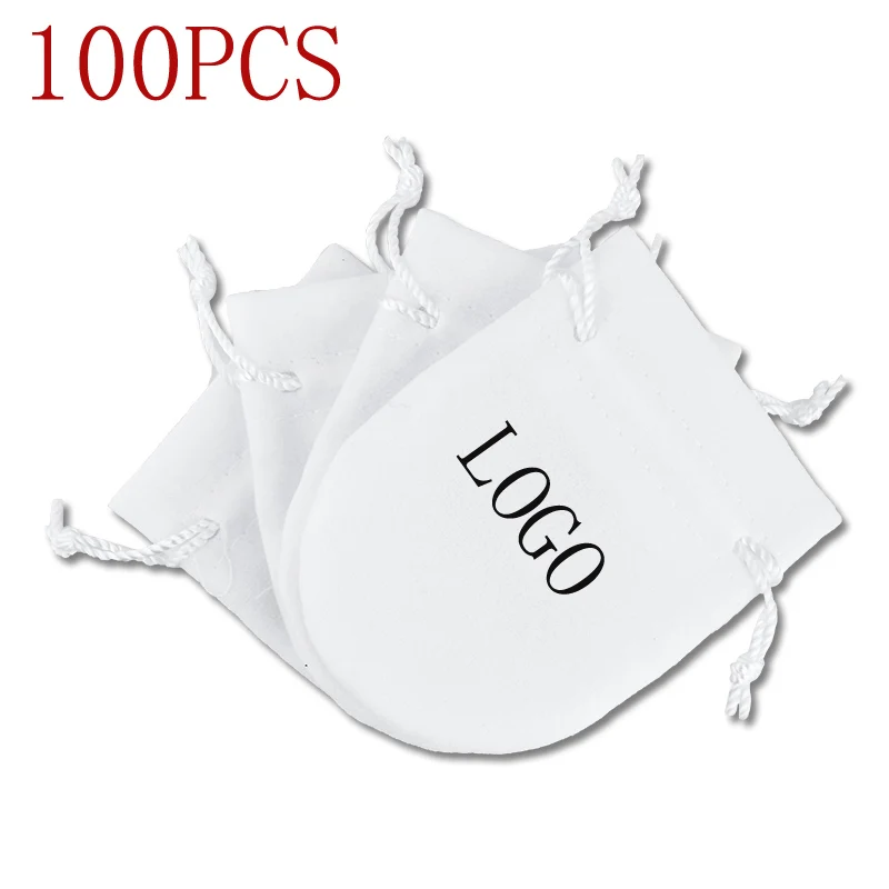 

100 шт., фланелевый мешочек с белой лентой для украшений