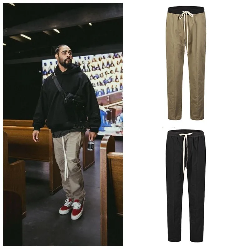 

Khaki Street Mens Trousers Black Casual Retro Pockets Loose Baggy Men For Vintage Joggers Pants Straight High Back Sweatpants