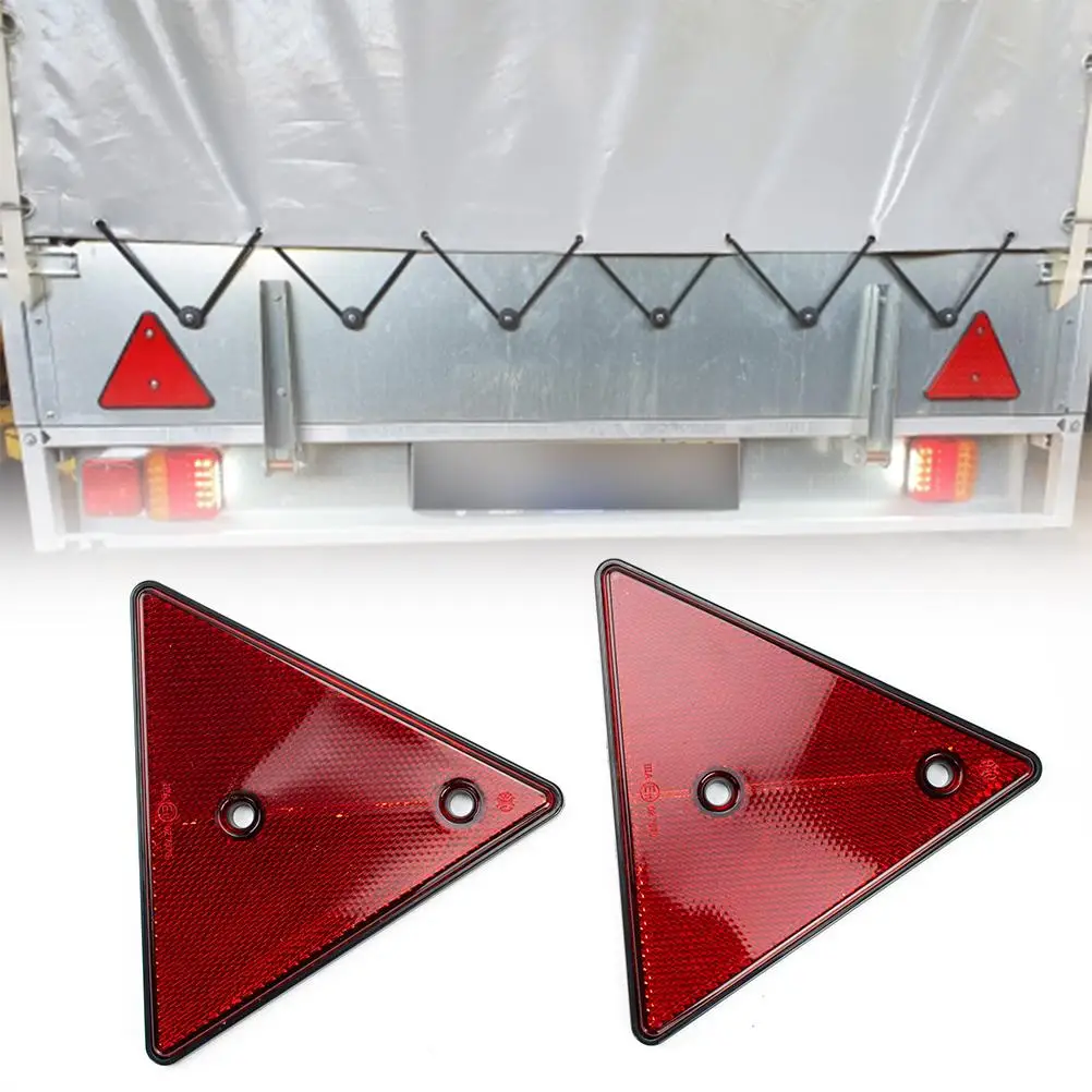 

2 x Red Rear Reflectors Triangle Reflective for Gate Posts Safety Reflectors Screw Fit for Trailer Motorcycle Caravan Truck Trac
