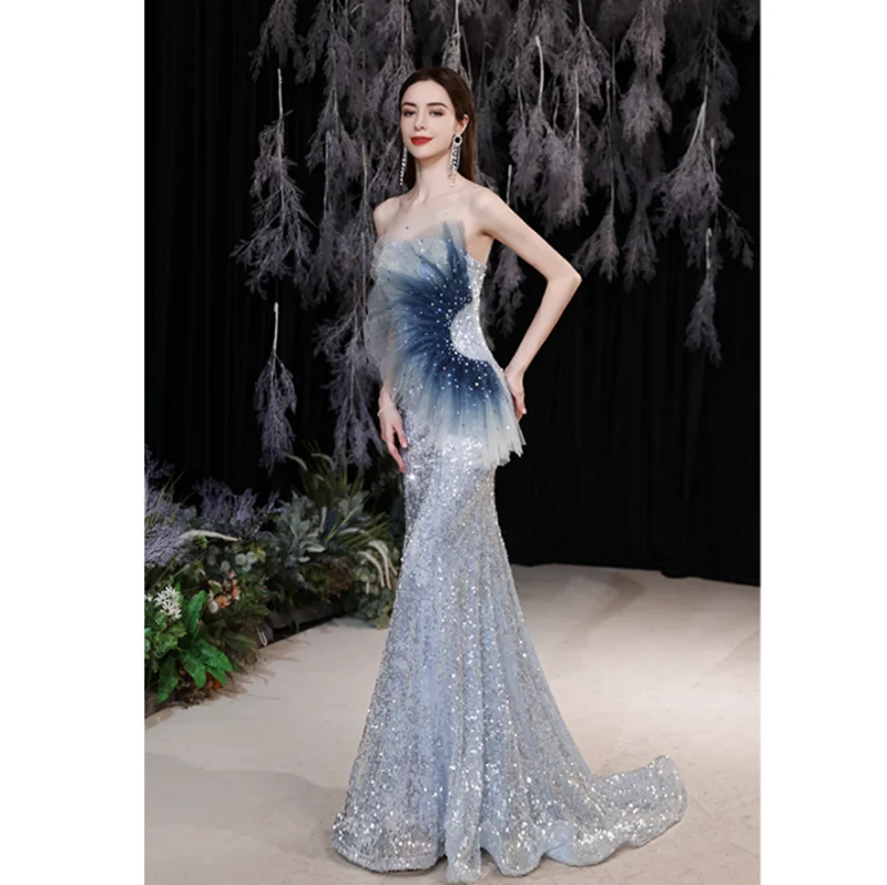 Индивидуальное женское платье-русалка свадебное платье с синими градиентными