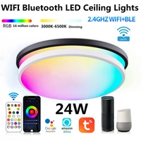 24w tuya wifi smart led ceiling light rgb cw dimmable ceiling lamp app bluetooth voice rf remote control with alexagoogle home