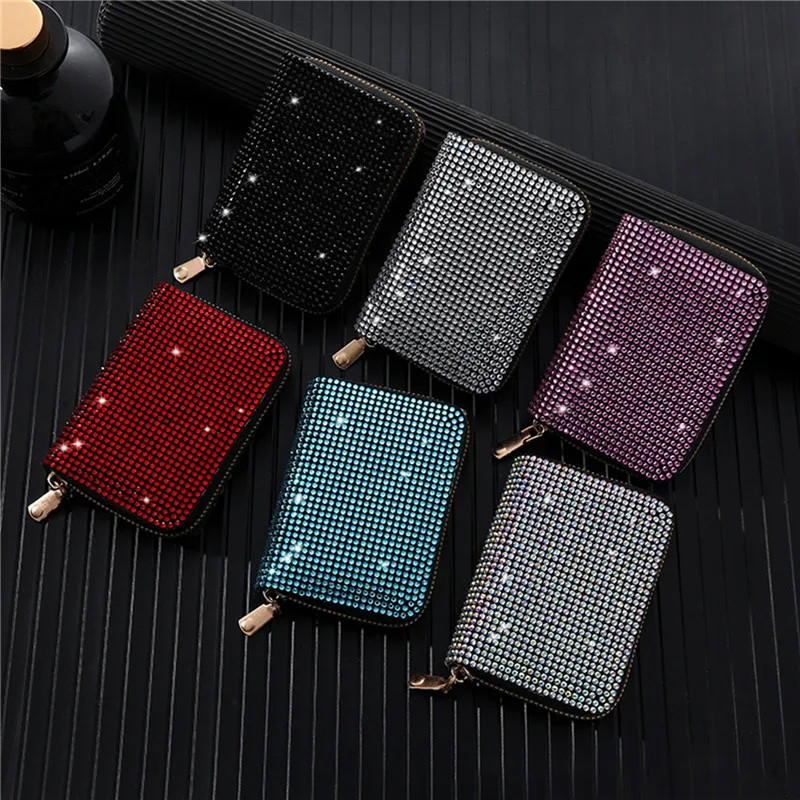 

Women Card Storage Bag Stylish Coin Purse Rhinestone Small Wallet For Women Zipper Change Card Holder Wallets