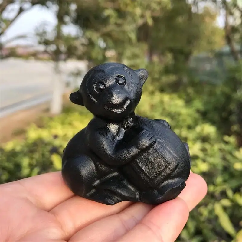 

5.5CM Natural Black Obsidian Cartoon Monkey Carving Healing Crystal Animals Figurines Reiki Stones Lucky Decoration 1pcs