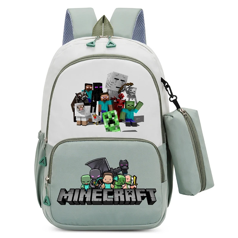 Фото Рюкзак с принтом на тему игры, набор пеналов, школьный рюкзак Minecrafted большой вместимости, пенал для ручек, 2 шт., модные канцелярские принадлежности, школьные принадлежности №5