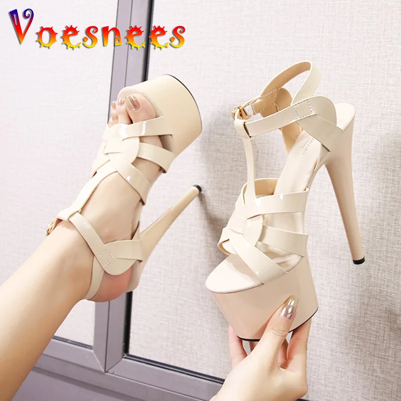 

New Sandals 20CM Super High Heels Sexy Hollow Out Designer Women Shoes Thick-soled Model Pumps Nightclub Pole Dance Striptease