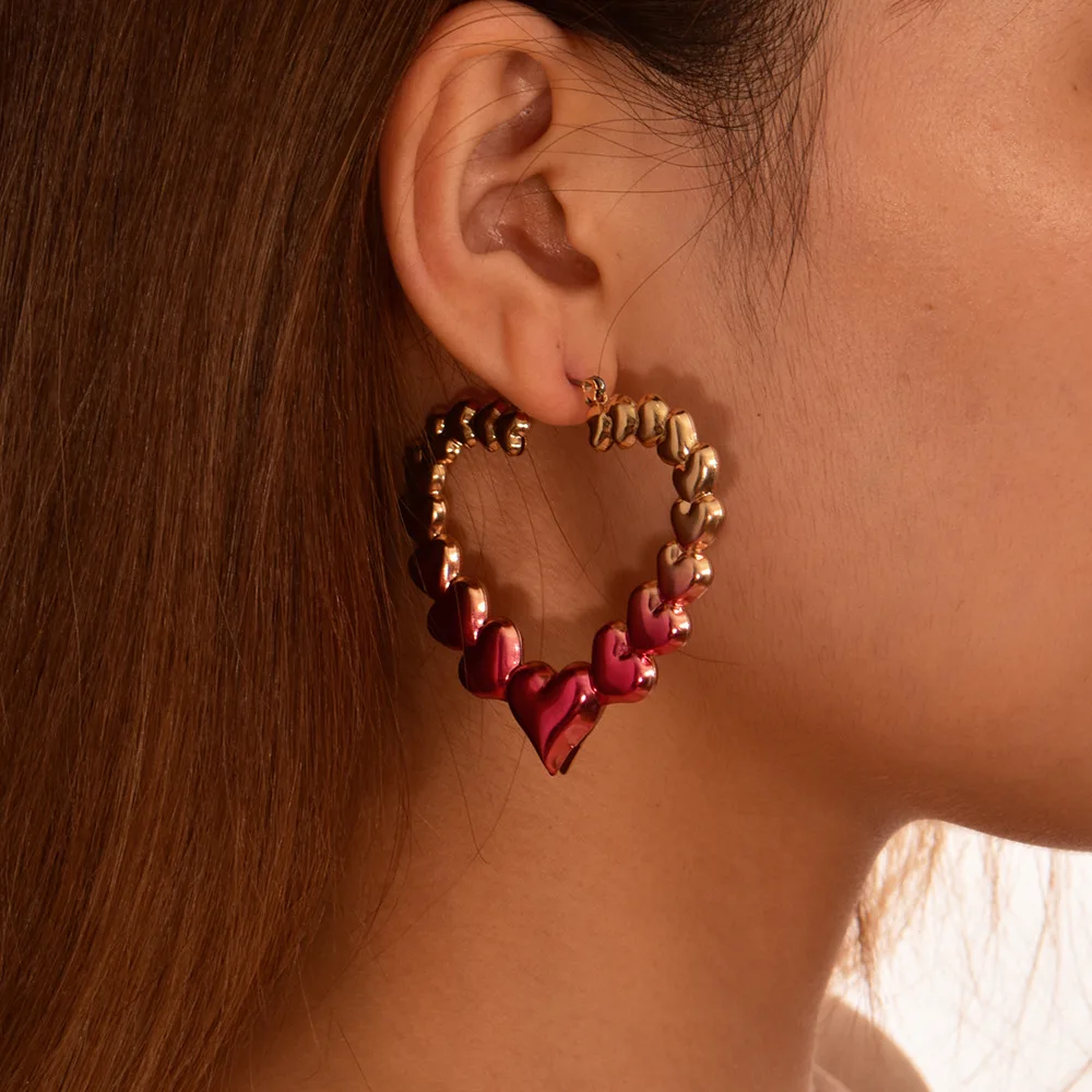 

Romantic Heart Shape Bamboo Hoop Earrings For Women Colorful Round Circle Hoop Earrings Charm Geometric Jewelry Gift pendientes
