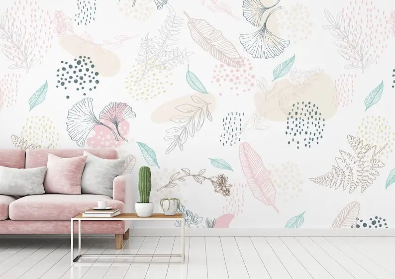 

Abstract Lines Art Wallpaper Peel and Stick Hand Drawing Leaves