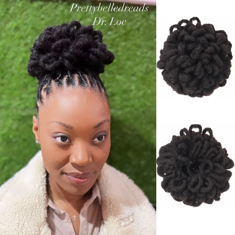 MANWEI Synthetic Hair Bun Afro Dreadlocks Chignon Wig Drawstring Ponytail Short Clip In Hair Extentions On African HairPiece