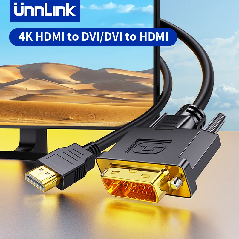 Unnlink 4K Кабель HDMI-DVI штекер-штекер DVI 24 + 1 двунаправленный адаптер преобразователя для ПК на HD TV Проектор Монитор 0,5-10 м