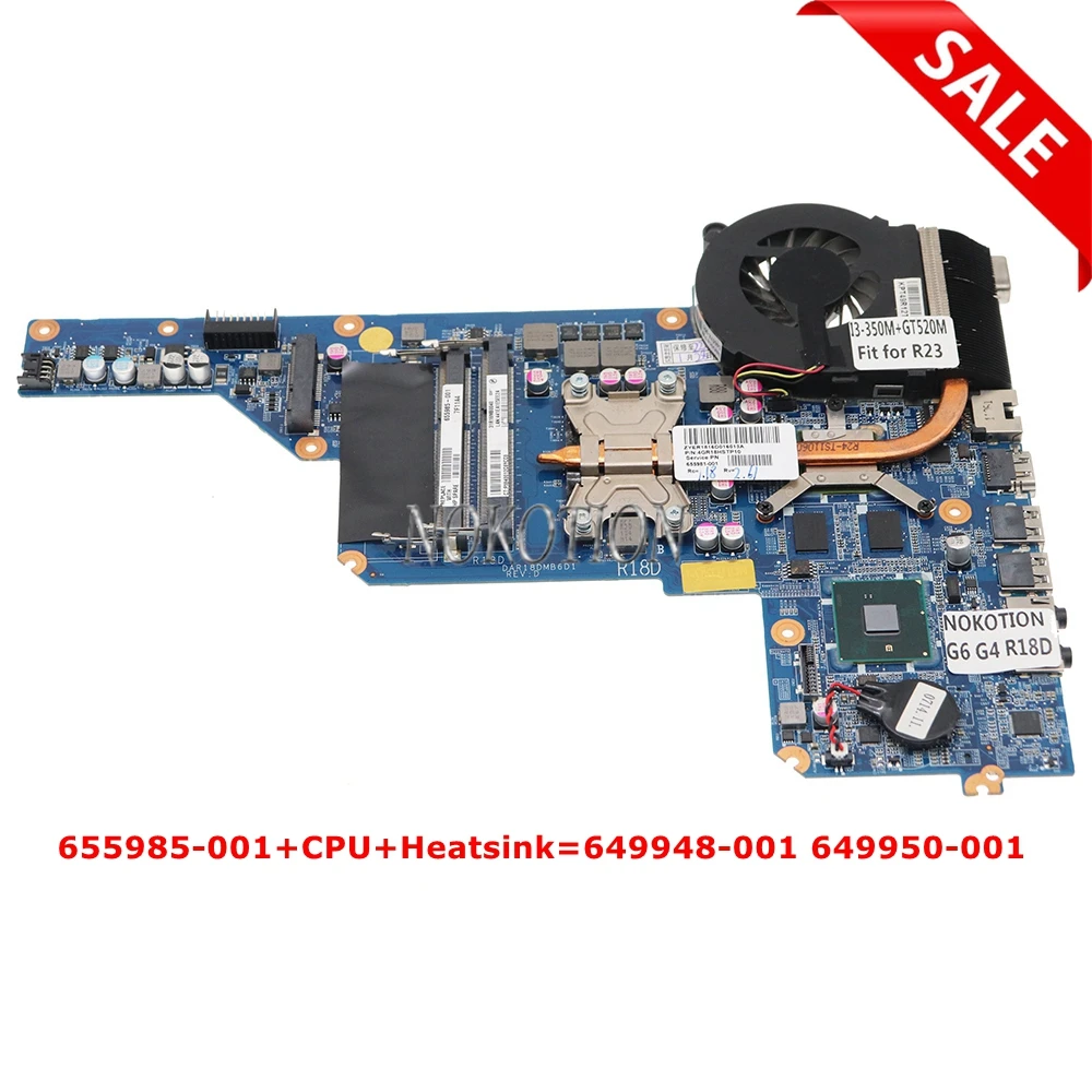 655985-001 для HP Pavilion G4 G6 материнская плата ноутбука i3-370M GT520M + радиатор подходит 649948-001