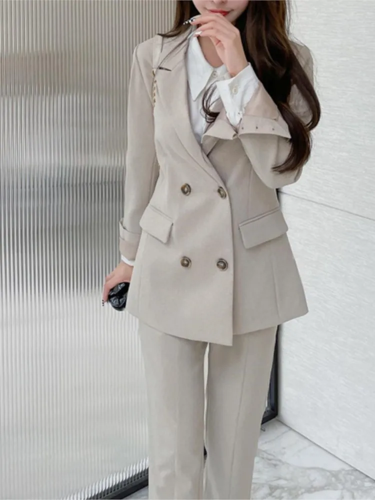 

Women Two-Piece Set Pantsuit Office Ladies Elegant Blazer Suit Female Casual Jacket Workwear Business Clothes