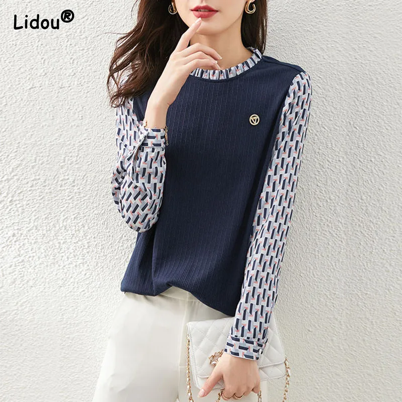 

Fashion Woman Tops 2022 O-Neck Spring Autumn Sequined T-Shirts Blended Plaid Loose Skin Friendly Women's Clothing Leisure Simple