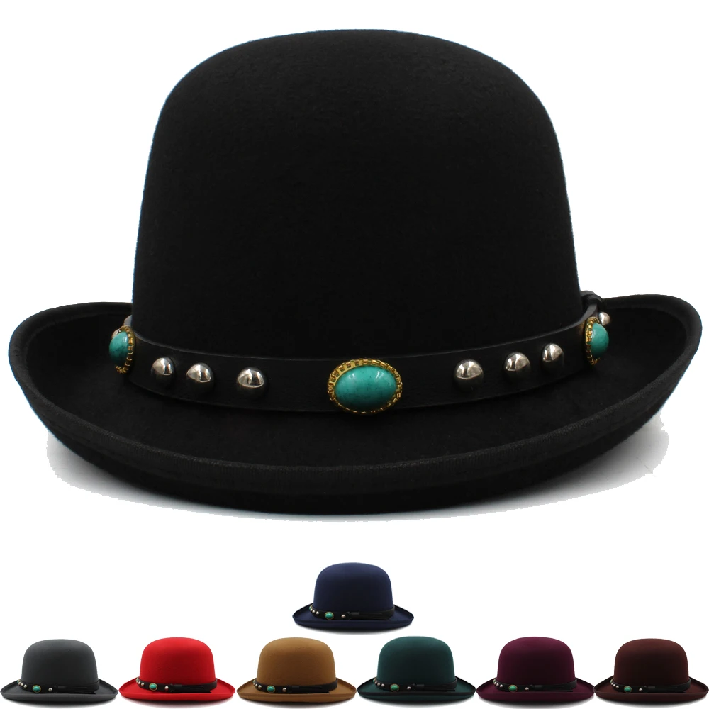 

Men Women Wool Blend Oval Top Bowler Hats Woolen Fedora Caps Trilby Classical Derby Sunhat Adjustable UK M-L US 7 1/8-7 3/8