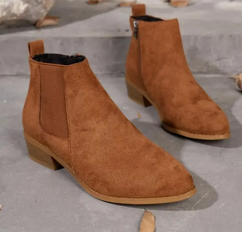 

2023 Autumn Korean Side Zip Women's Short Boots Low Heel Chelsea Boots Non-slip Frosted Faux Suede Shoes Ankle Boots Size 36-43