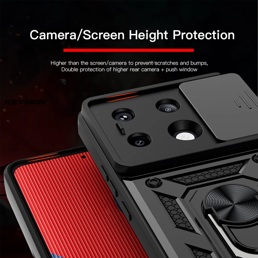 Противоударный чехол KEYSION для Xiaomi POCO X6 Pro M6 защитный с кольцом камеры телефона Redmi
