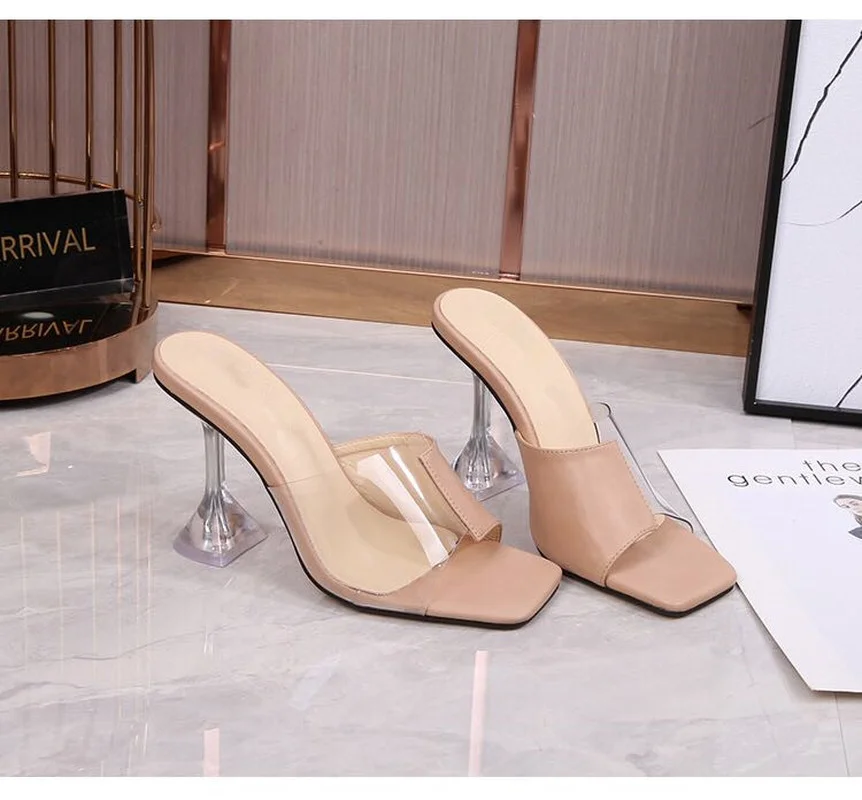 

Sexy PVC Transparent High Heels Crystal Slides Summer Women's Sandals Mules Female Sandals Ladies Peep Toe Shoes Slipper