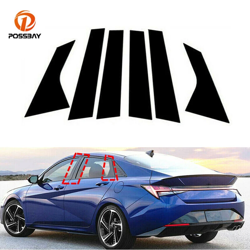 6Pcs Car Pillar Posts Window Molding Cover Trims Sticker Black Decoration Auto Exterior Parts for Hyundai Elantra 2021 2022