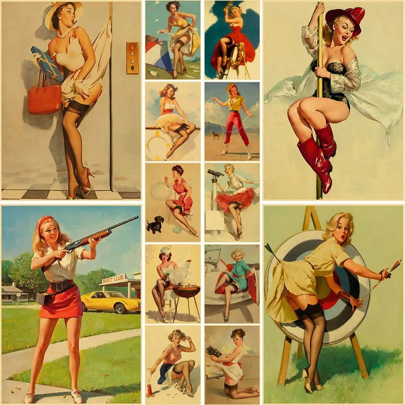 Винтажный постер для девушки Pin Up фотография из крафт-бумаги HD-принты домашний