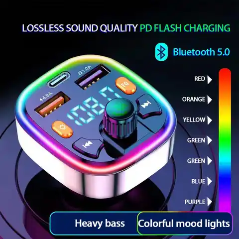 Автомобильный Bluetooth 5,0 FM-передатчик 20 Вт PD Type-c двойной USB беспроводной аудио плеер без потерь музыки с 7-цветсветильник кой