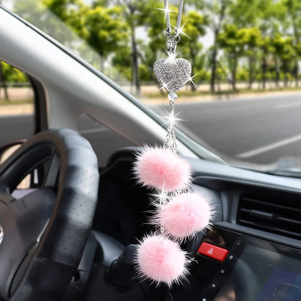 

Fashion Diamond Car Accessorie Bling Hairball Pendant Auto Rearview Mirror Pendant Birthday Gift Auto Decoraction Ornaments