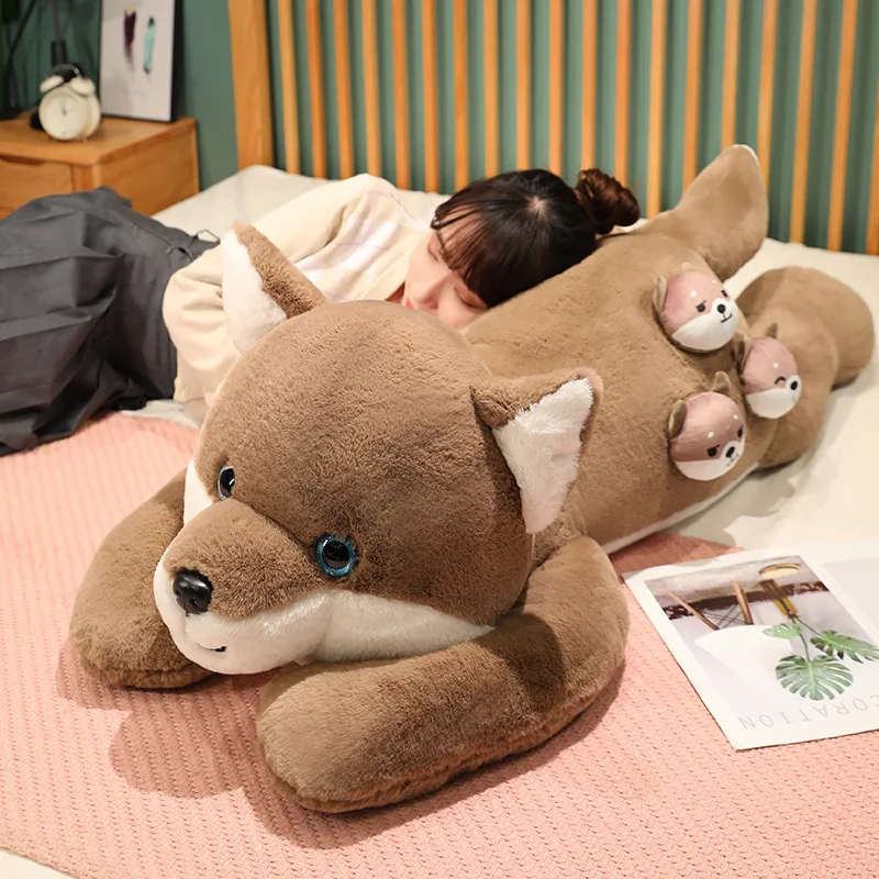 

33-90CM Funny Lying Dog With Dog Kids Plush Toys Stuffed Kawaii Husky Doll Pillow Home Sofa Bed Cushion Kids Sleep Peluche