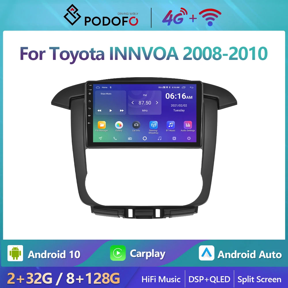

Podofo Android10 DSP Car Radio Multimidia Video Player Navigation GPS For Toyota INNVOA 2008-2010 2din 4G WIFI Carplay Head Unit