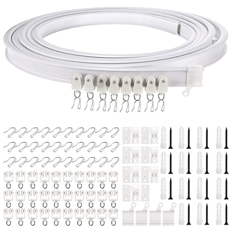 

Bendable Ceiling Curved Curtain Track Flexible Ceiling Curtain Mount Curved Track for Curtain Rail with Metal Hooks 5M