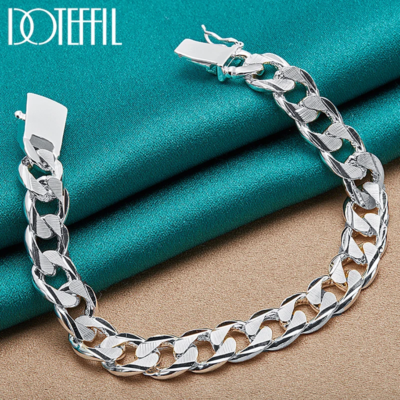 

DOTEFFIL 925 Sterling Silver 10mm Side Chain Square Buckle Bracelet For Man Women Wedding Engagement Party Jewelry