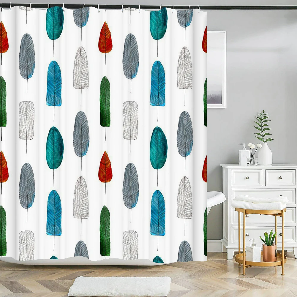 Stick Figure Leaves Shower Curtain Bathroom Waterproof Polyester Shower Curtain Printing Curtains for Bathroom Shower with Hooks