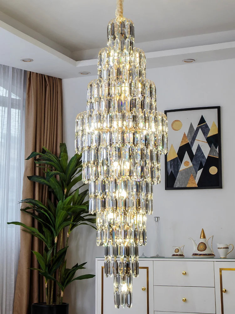 

Duplex Loft Light Luxury Crystal Pendant Light Post-modern Minimalist Villa High Spiral Staircase Chandelier Pendant lights