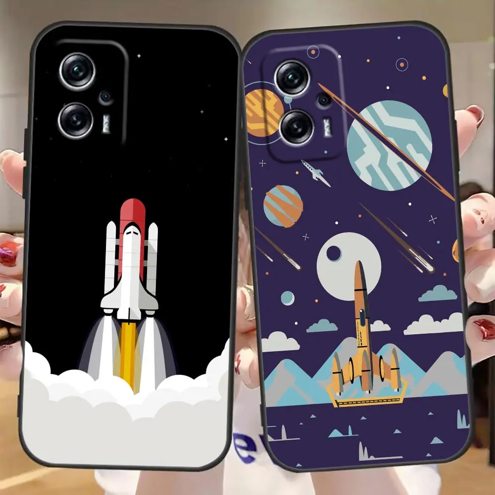 

Funda Coque Phone Case for Redmi Note 10S 9 9S 9T 12 11S 11T 11 11E 10 Pro Plus 4G 5G Case Capa Para Cover Rocket Spaceship