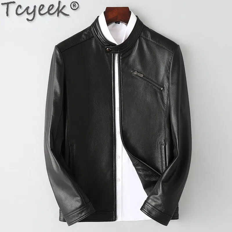 

Tcyeek Stand Genuine Leather Real Cowhide Coat Male Fashion Korean Leather Jackets Man Clothes Fall Short Jaquetas Masculino LM