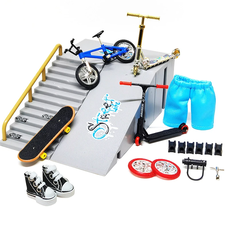 

Two Wheel Mini Skateboards Ramp Parts Sets Finger Fingertip Bikes Fingerboard Skate Deck Novelty Toys New Finger Scooter