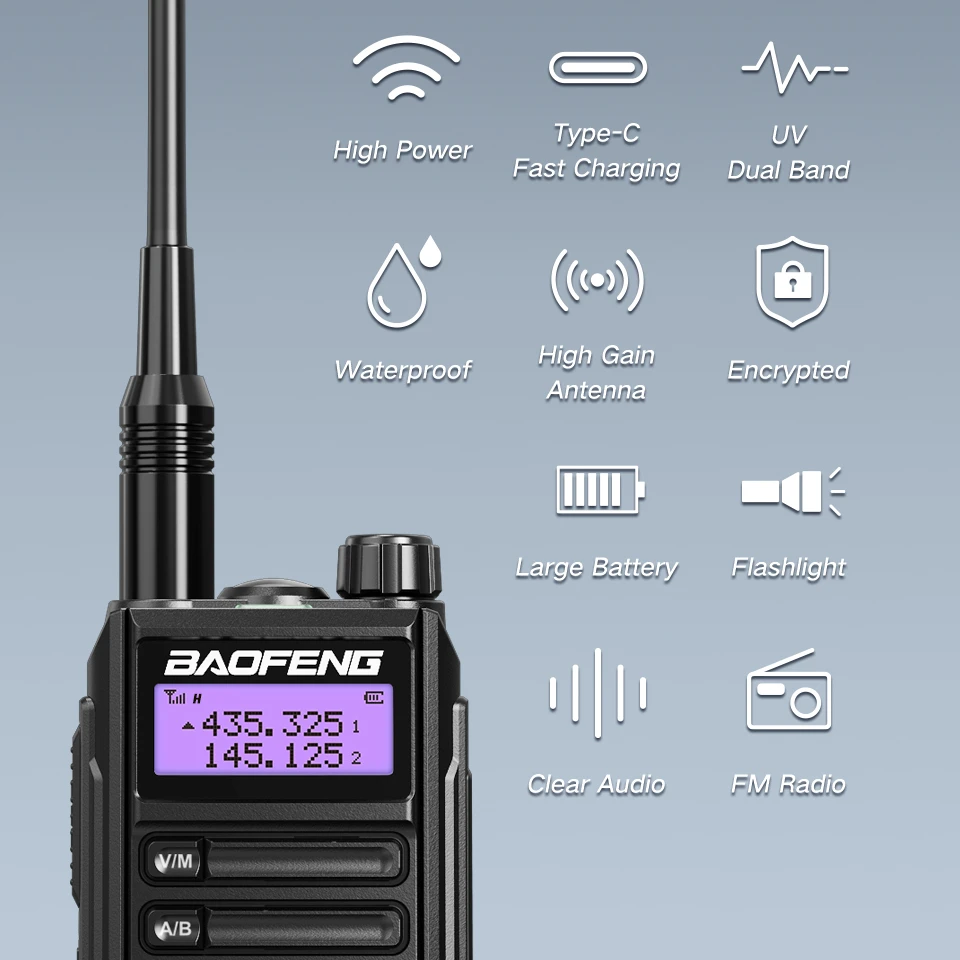 2022 Baofeng UV-16 Plus Waterproof Walkie Talkie High Power 10W Professional CB Radio Vhf Uhf Ham Radio Long Range Two Way Radio