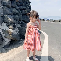 girls stripe print sleeveless dress summer casual princess dresses with pocket off shoulder baby clothing childrens vestidos