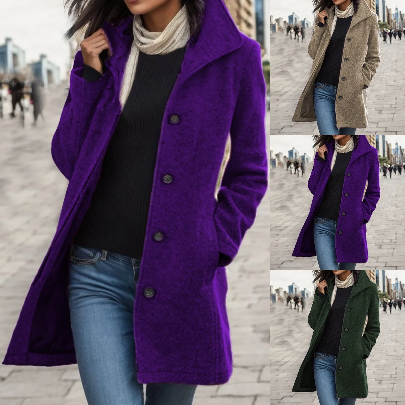 

Winter Warm Woolen Coat Jacket Women Turn Down Collar Pockets Outdoors Office Blazer Tops Windbreaker Cardigan Abrigo De Lana