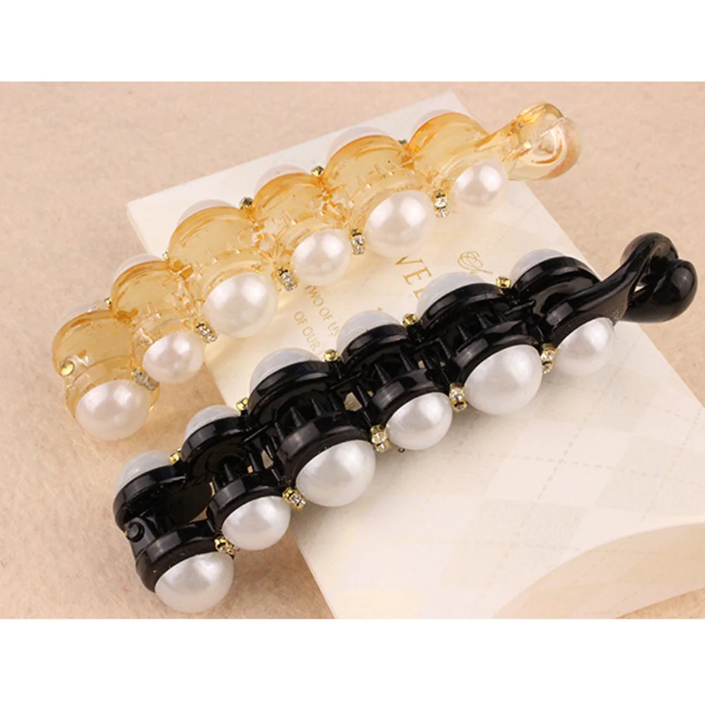 

Kids for Barrettes Banana Hair Clips Ponytail Holder Chic Fashion 2pcs Pearl Hair Clips