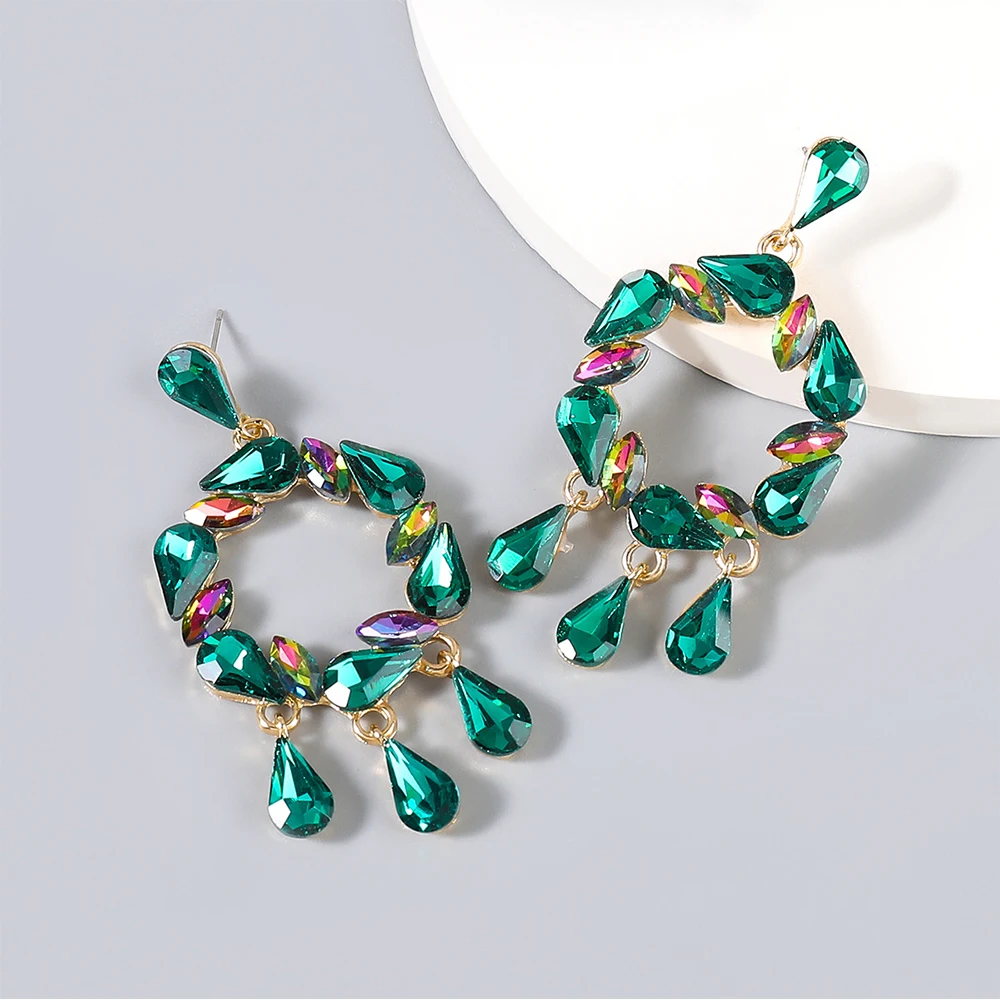 Серьги в форме капли воды геометрической формы фуксии искусственные кристаллы