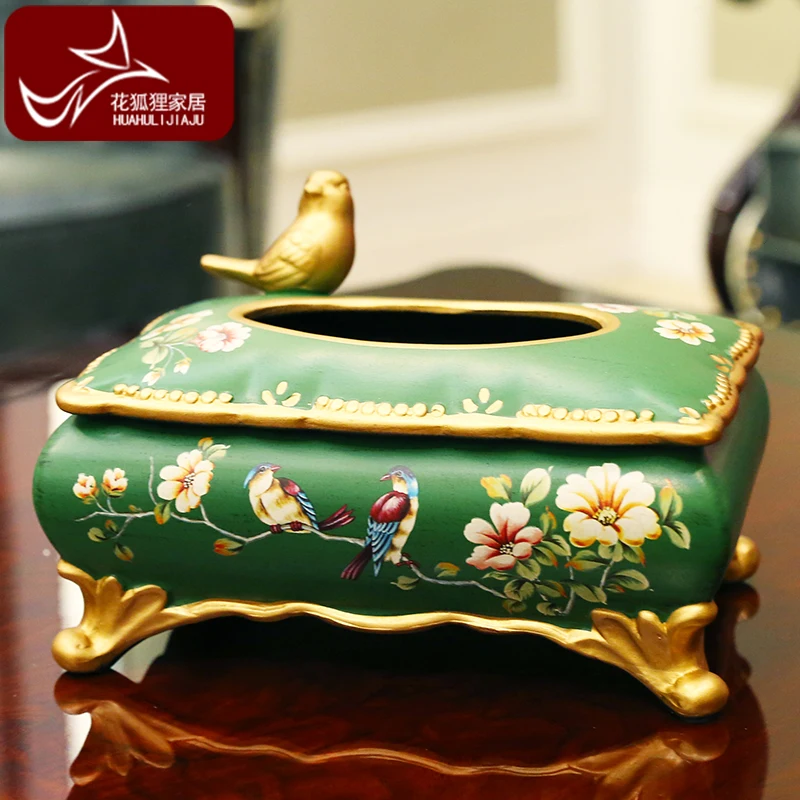 

American retro living room tissue box decoration creative tea table ceramic paper suction box European dining table suction box