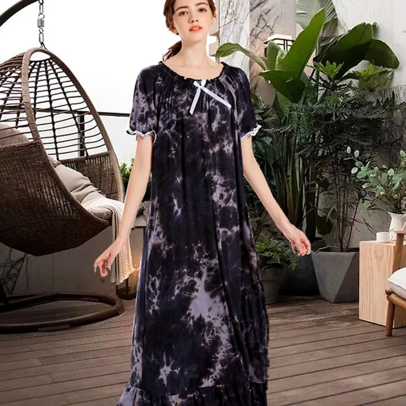 

Ночная сорочка женская хлопковая с цветочным принтом, удобная Ночная рубашка в винтажном стиле, с рукавом для дома, длинная ночная рубашка в стиле ретро