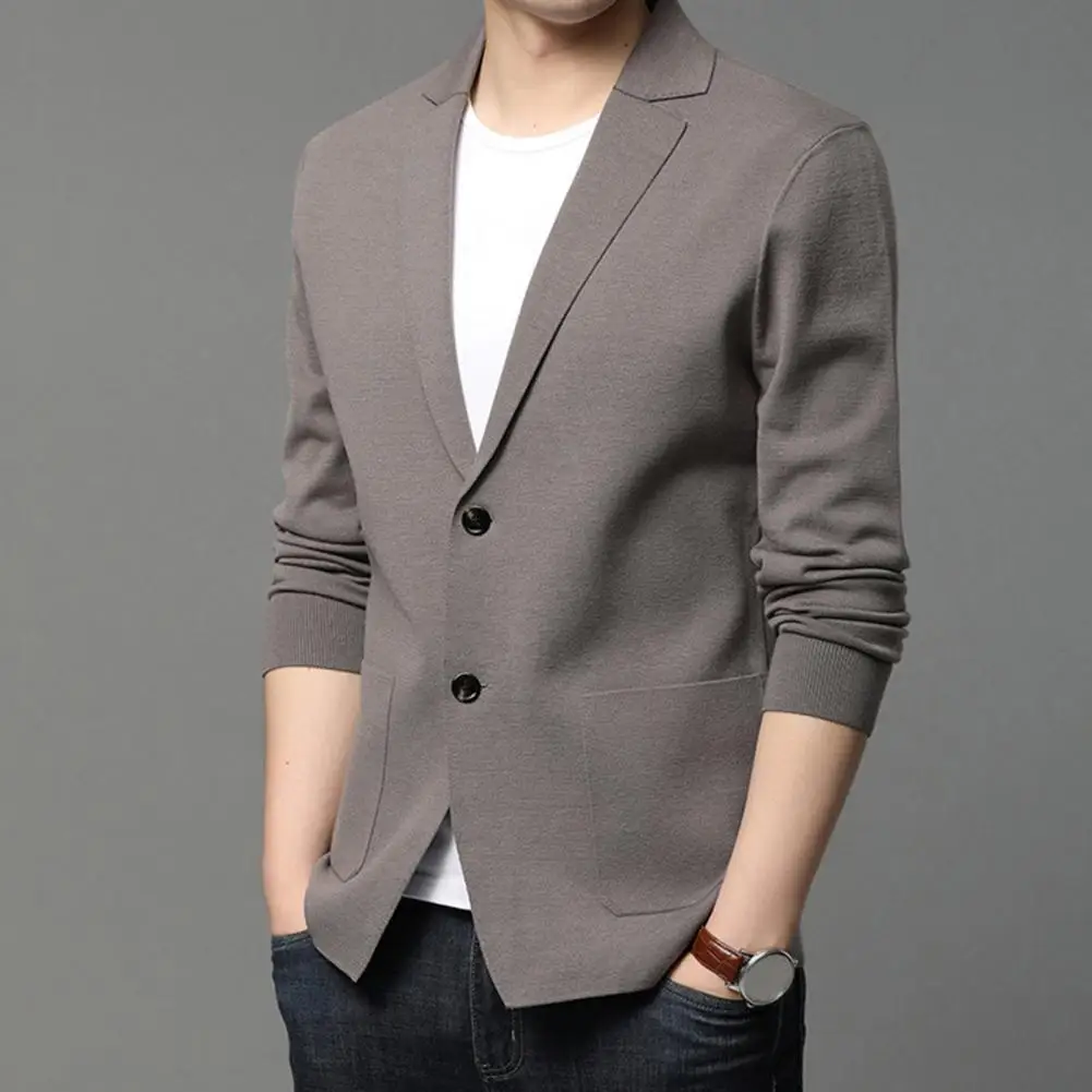 

Вязаный кардиган, стильный мужской шерстяной кардиган, Однотонный свитер с воротником с лацканами и длинными рукавами, сохраняет тепло осень/зима для мужчин