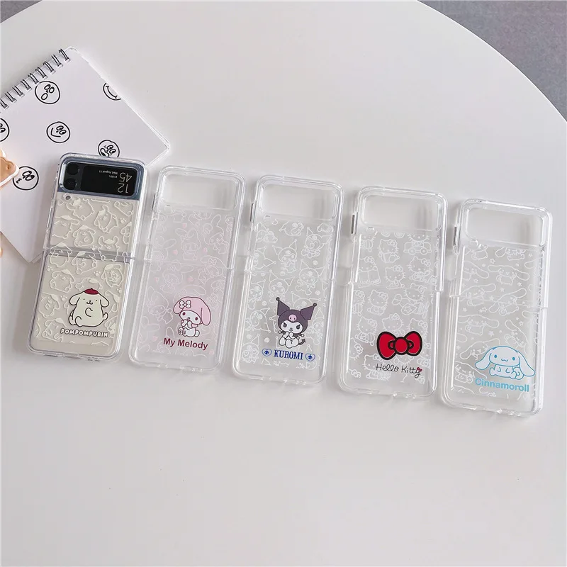 

Cartoon Bowknot Melody Animals Transparent Phone Case for Samsung Galaxy Z Flip 3 5G Hard PC Back Cover for ZFlip3 Case Shell