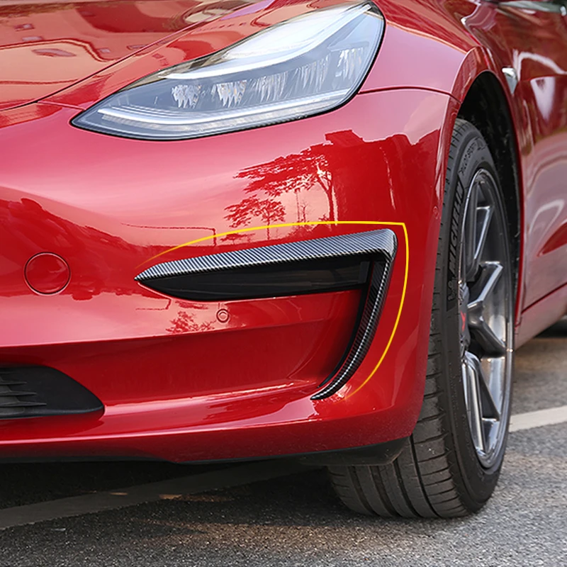 

1pair Front Wind Blade Spolier Fog Lamp Decorative Strips Car Stickers For Tesla Model 3 Exterior Decoration Accessories