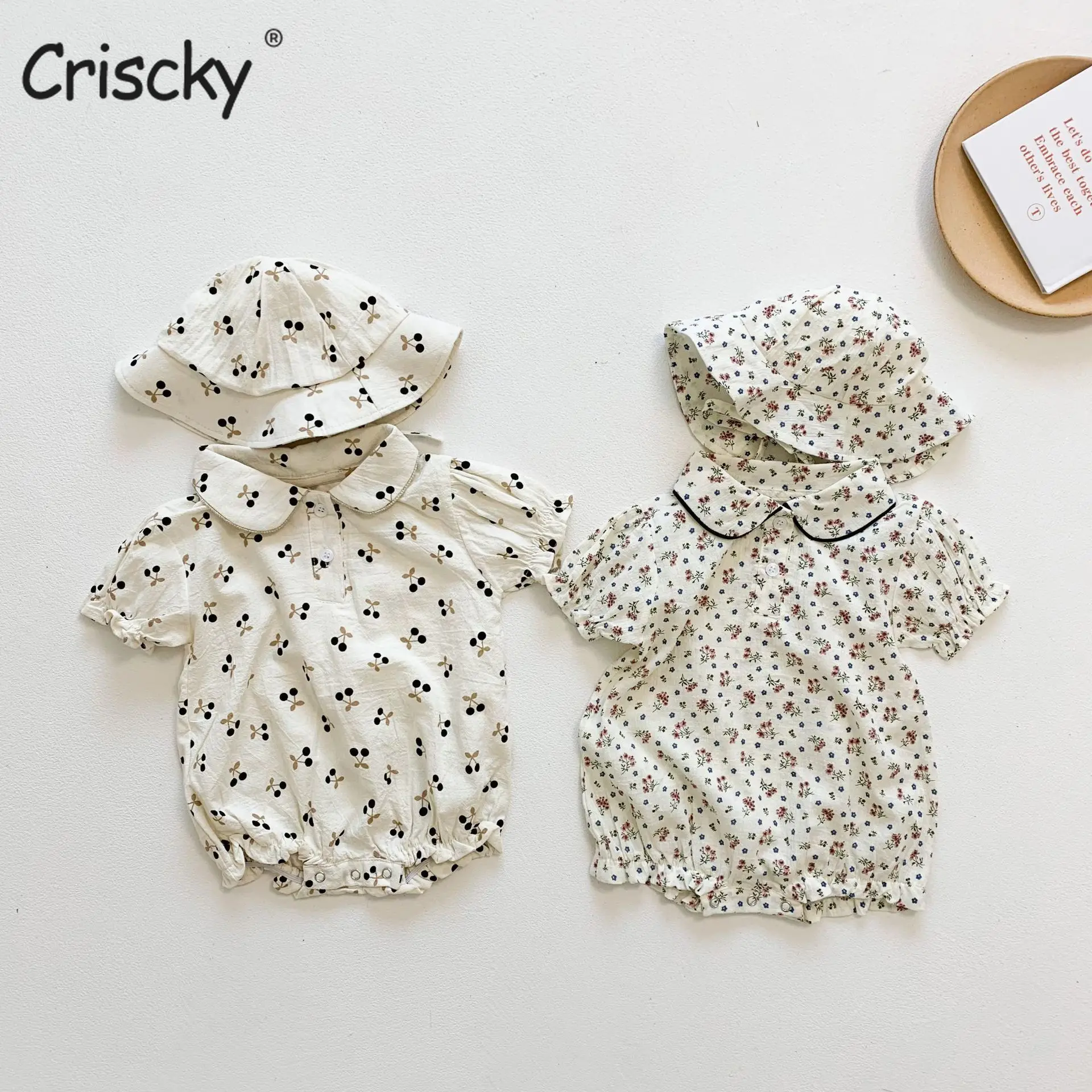 

Criscky 2Pcs Floral short Sleeve Jumpsuit Fashion Romper+hat Toddler Baby Girl Sweet Clothes Summer Baby Clothing