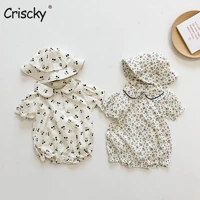 criscky 2pcs floral short sleeve jumpsuit fashion romperhat toddler baby girl sweet clothes summer baby clothing