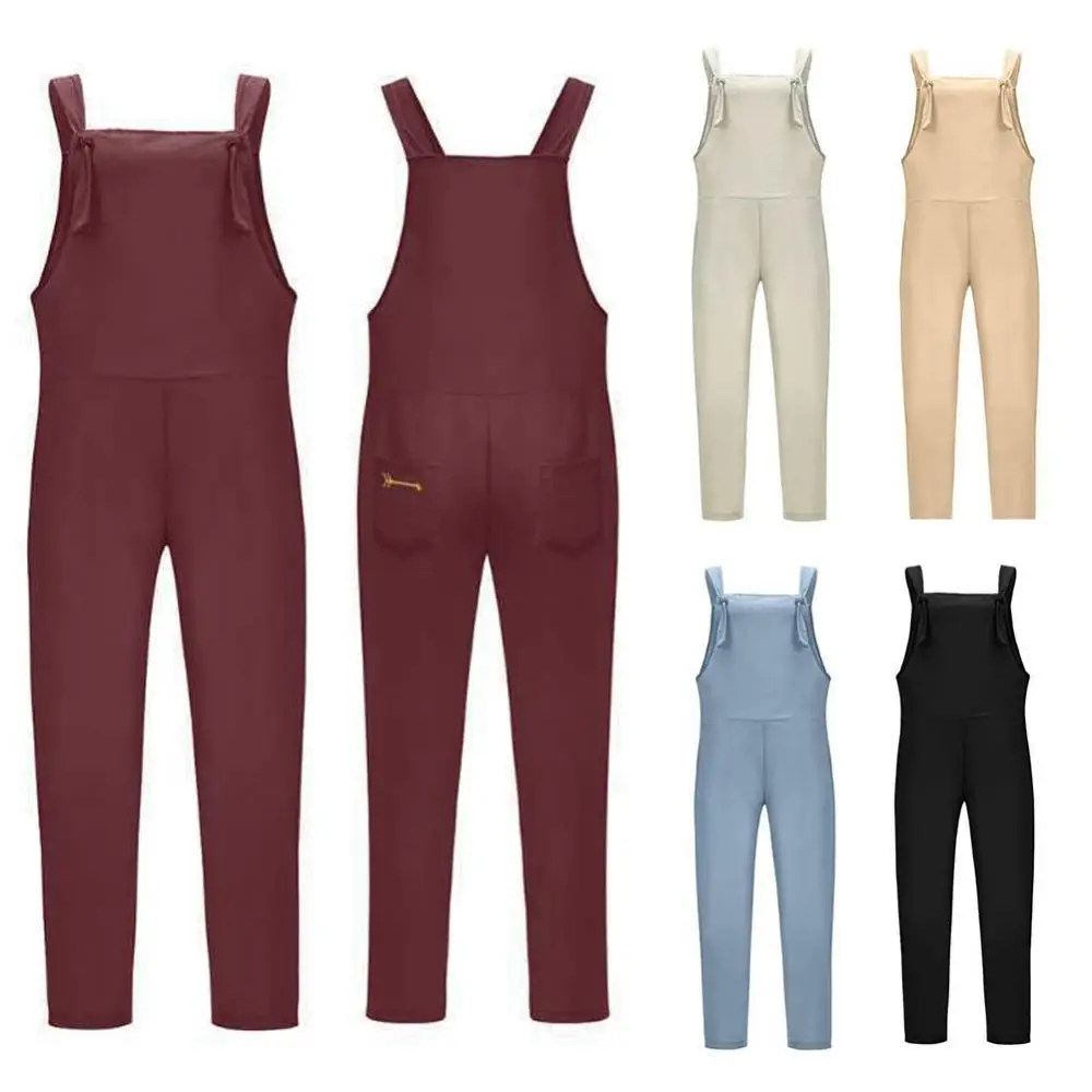 

Women Jumpsuits Straps Sleeveless Jumpsuit Loose Casual Vintage Rompers Solid Color Overalls Solid Adjustable Bib