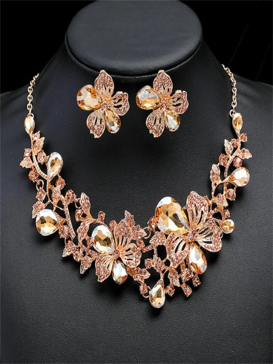 

Fashion imitation jewel Flower Earrings Necklace Set High-grade electroplated alloy accessories